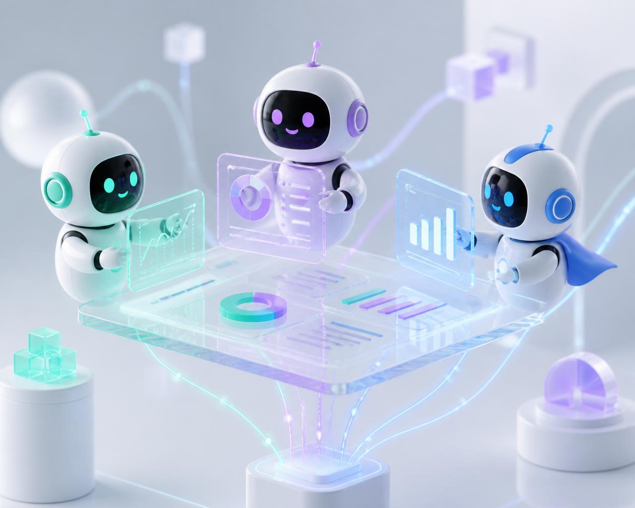 AI agents working together at a digital dashboard