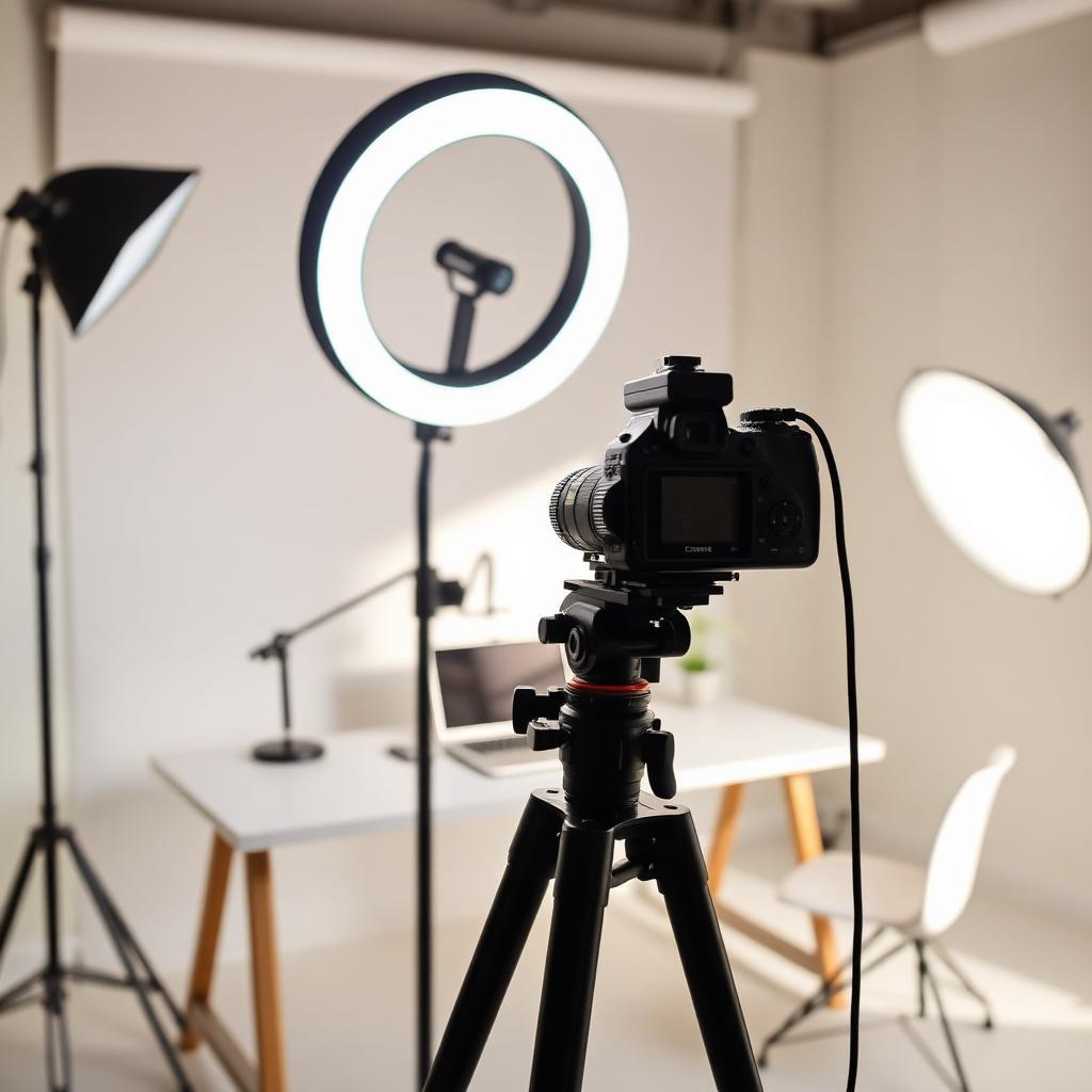 Personal brand content shoot setup with ring light and camera